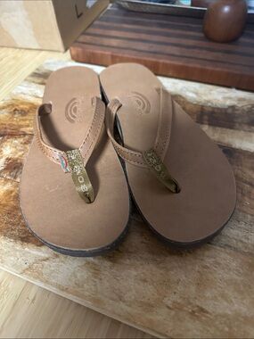 Women’s Rainbow Brown Leather Sandals - Comfortable Casual Summer Shoes